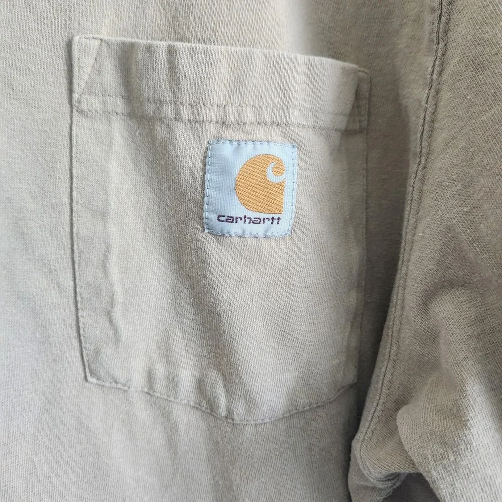 Carhartt Mens K84 DES Short Sleeve Henley Pocket T-Shirt Tan Original Fit L - Picture 2 of 7